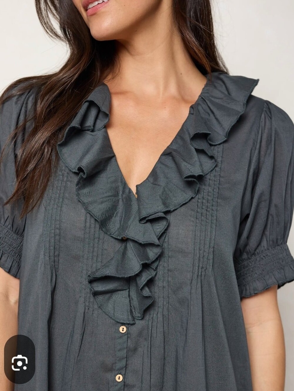 Cottagecore Cotton Ruffle Dark Green Cotton Short Sleeve Blouse Size Medium